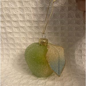 Vintage Sears Celebrate The Season Glass Sugar Apple With Leaf Ornament NOS